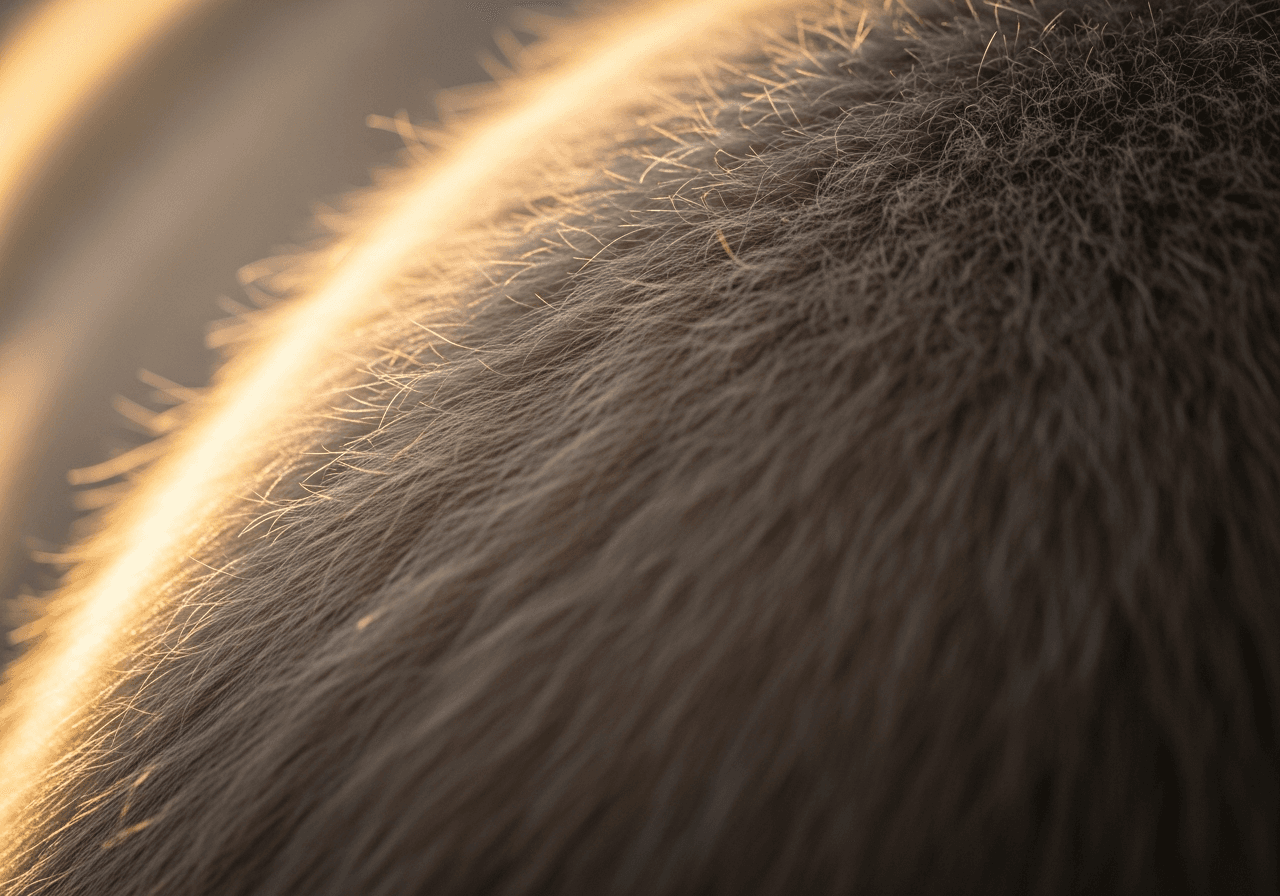 Nahaufnahme Winterfell mit Gegenlicht zeigt isolierende Luftschicht